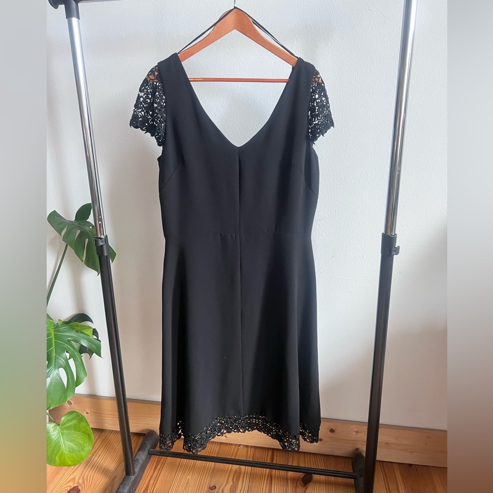 Black Dress with Lace-pattern Sleeve and Hem Detail